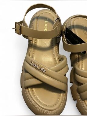 Bebe Beige Chunky Logo Platform Sandals Size 10 - NWT
